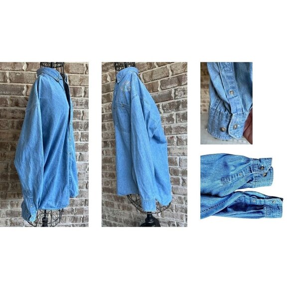 VTG Fox Hill Angel Button Down Denim Shirt Medium Embroidered Long Sleeves READ - Picture 10 of 12